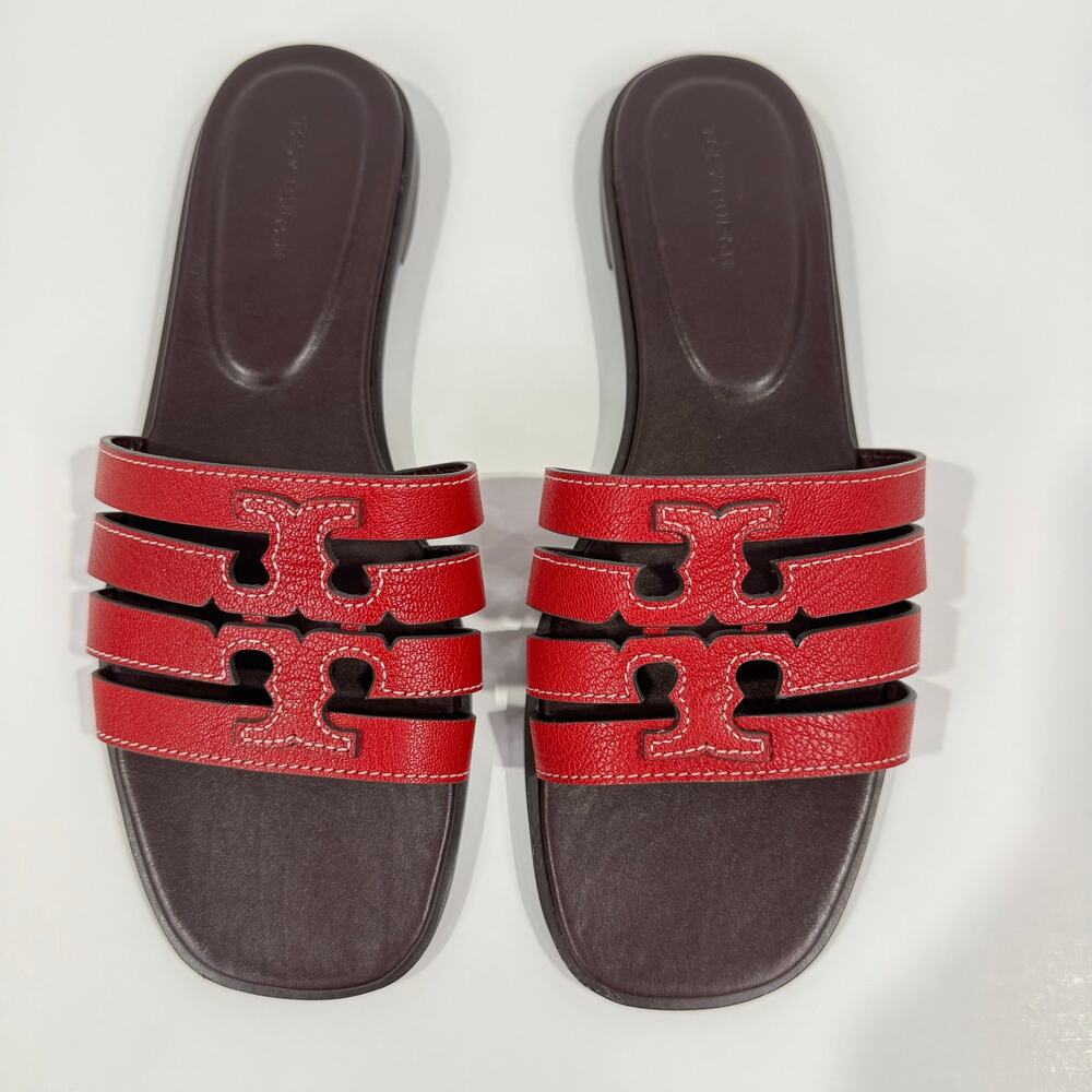 Tory Burch Women's Ines Cage Slide Leather Sandals Size 7 - Red NWT